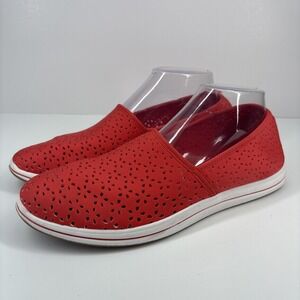 Clarks Breeze Emily Women's US 11M Cherry Red Perforated‎ Slip-On Comfort Shoes